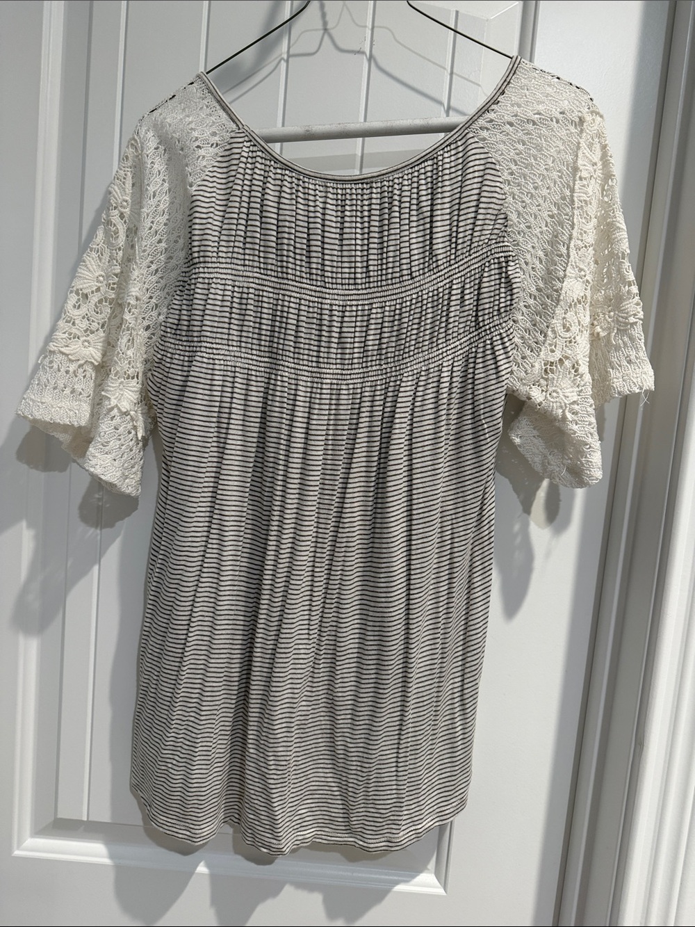 Maurices Cream Lace-Sleeve Striped Top